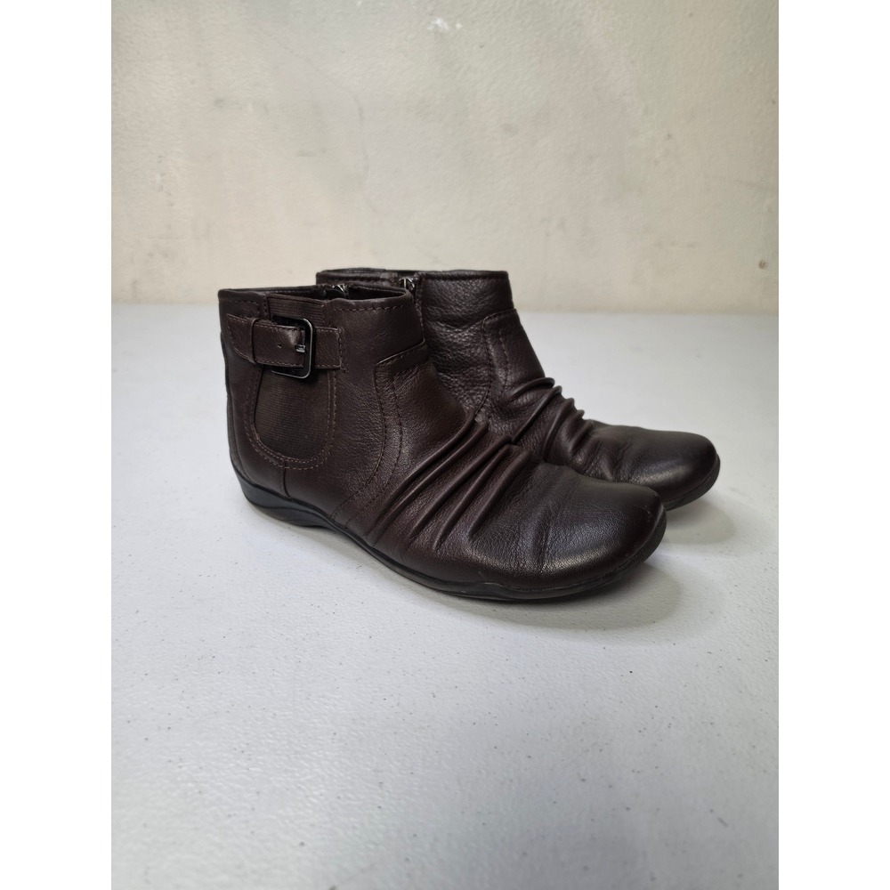 Clarks Artisan Womens 6M Brown Leather Ruched Buckle Ankle Boots